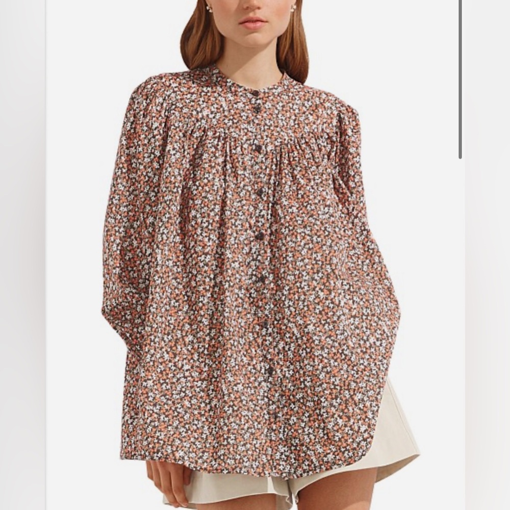 Steele the Label Indi Blouse Long Smocked Sleeve Floral Print Prairie Farmhouse